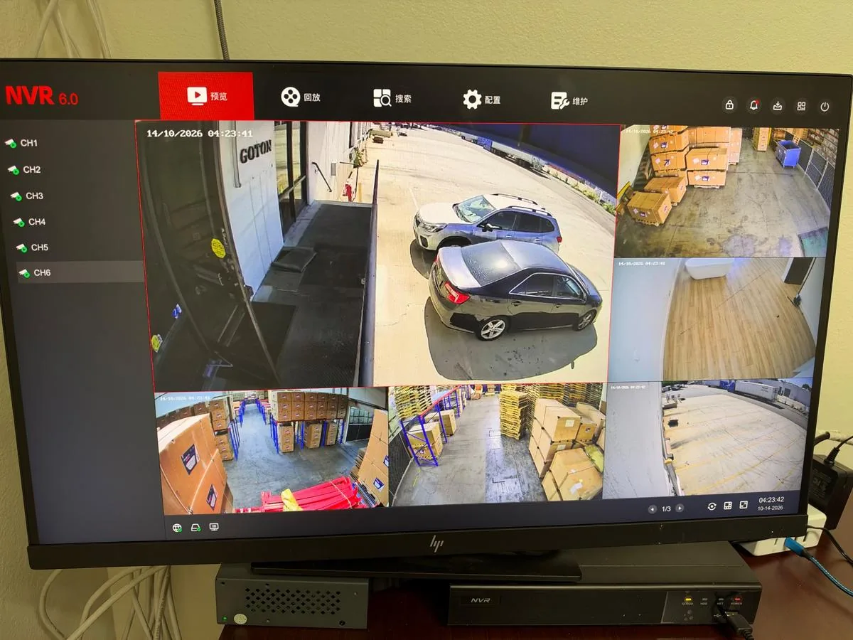 仓库 NVR 监控六画面实拍